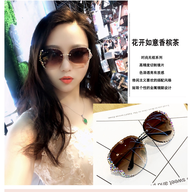 Kính mát không viền đính đá phong cách trẻ trung chống tia UV400 dành cho nữ