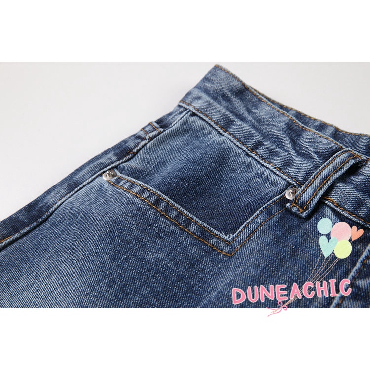 DUNEA Quần Jean Ống Rộng Phối Rách Cá Tính Dành Cho Nữ