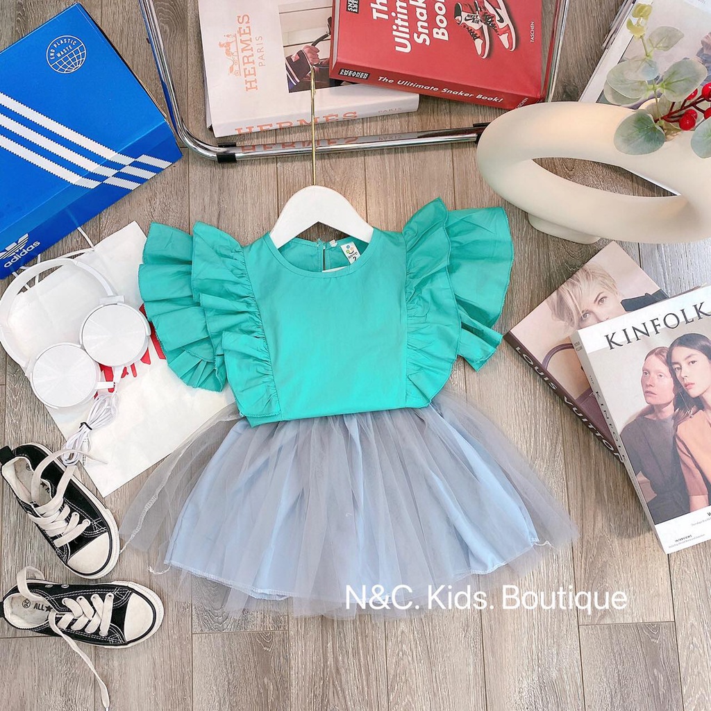 Set váy công chúa, áo thô đũi mềm kết hợp với chân váy ren 3 lớp