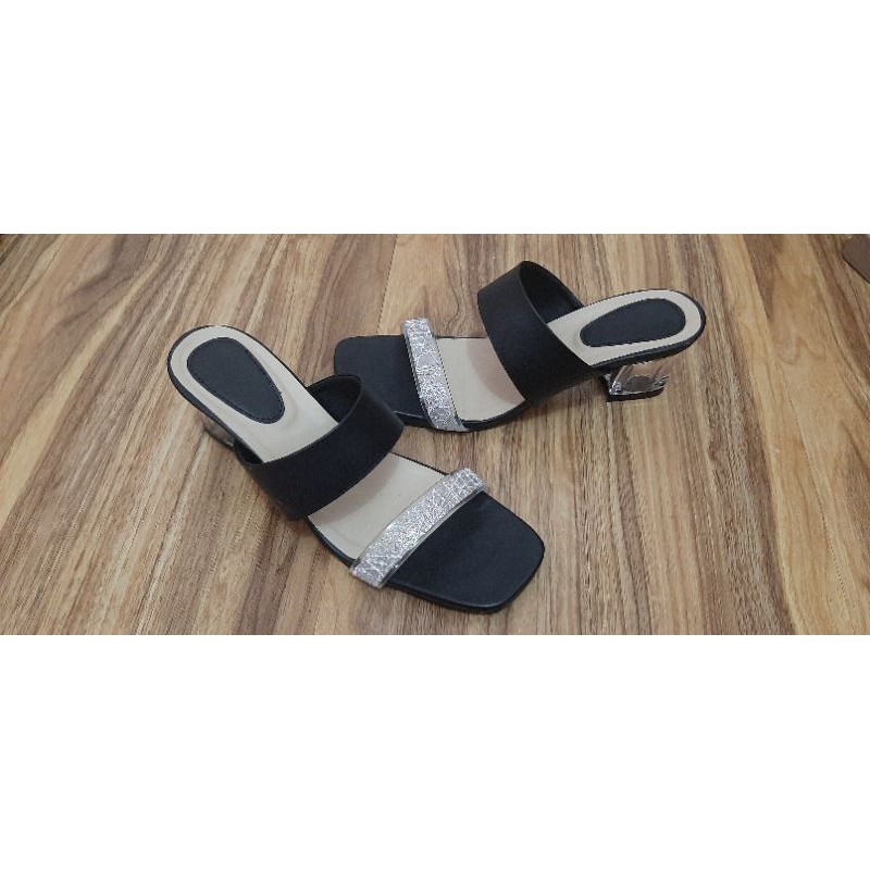 Giày Sandal Da Đế Thủy Tinh 5cm Tăng Chiều Cao