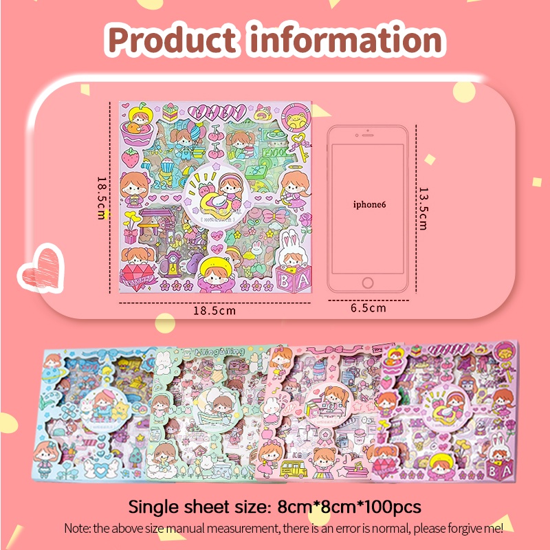 Bộ 100 Miếng Dán Trang Trí Sổ Tay DIY Họa Tiết Hoạt Hình Dễ Thương