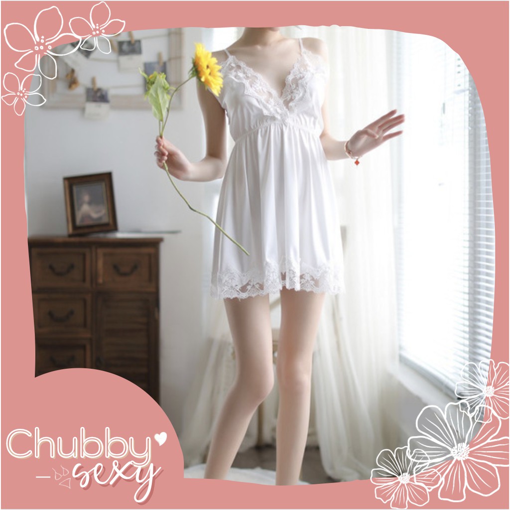 Váy Ngủ Lụa Sexy - Đầm Ngủ Chất Liệu Lụa Satin Cổ Thêu Họa Tiết Quyến Rũ Sang Trọng Gợi Cảm - VNL04 - Chubby.Sexy