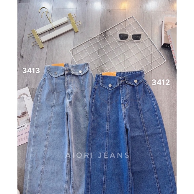 Quần Jeans Nữ Aiori Quần Bò Nữ Aiori Ống Rộng Cạp Cao Nắp Túi Kiểu Bò Suông Phong Cách Thời Trang Hàn Quốc_3412