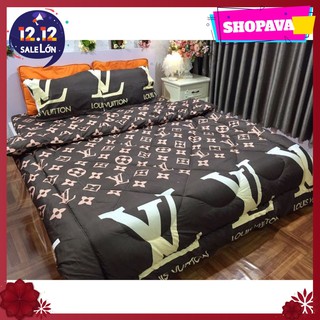 [Free ship-Giảm mạnh]Bộ chăn phao ga gối poly,đủ kích thước,chát chọn mẫu,mẫu LV nâu hoa