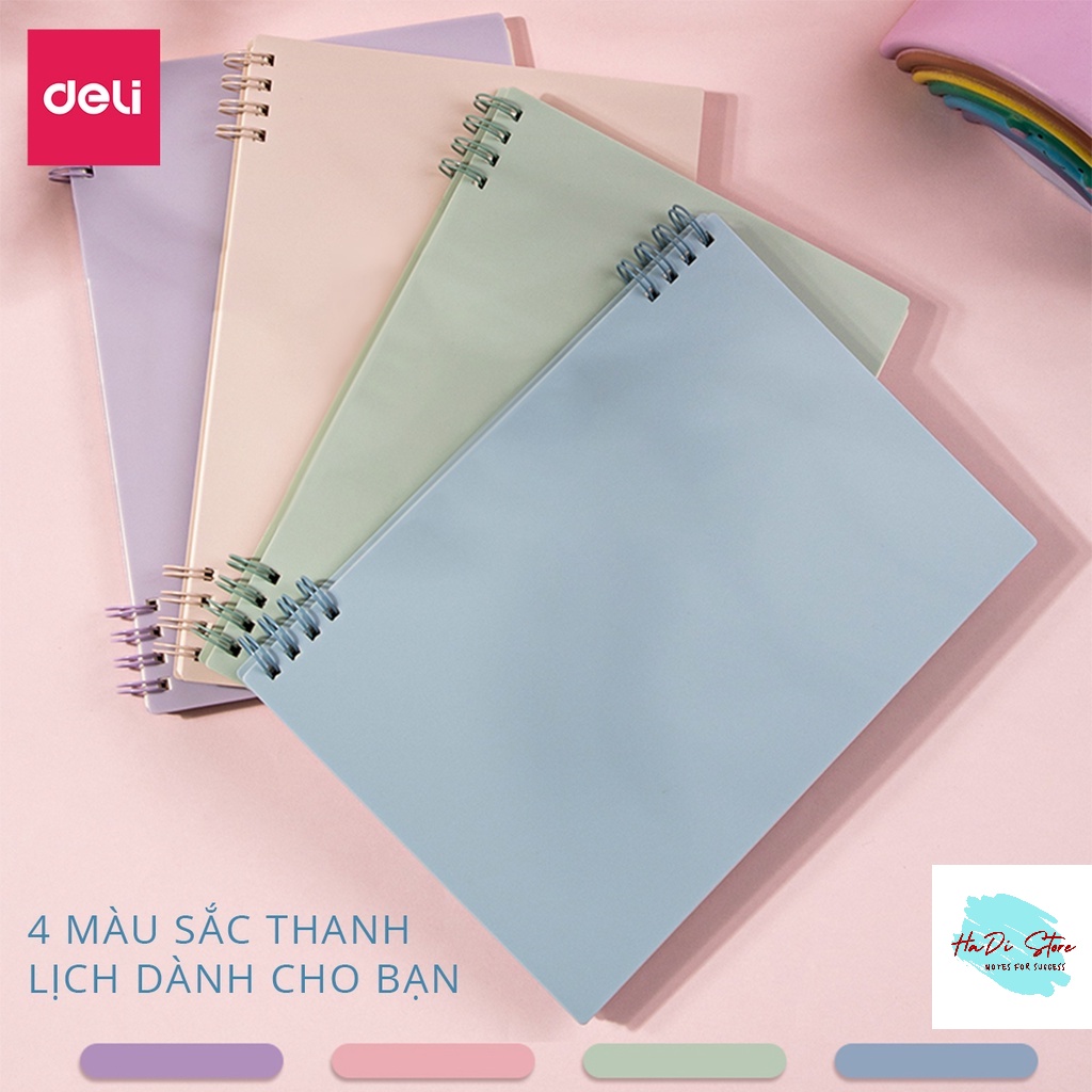 Sổ tay ghi chép 80 trang khổ A5/B5 bìa pastel - giấy kẻ ngang gáy lò xo DELI 24202/24203