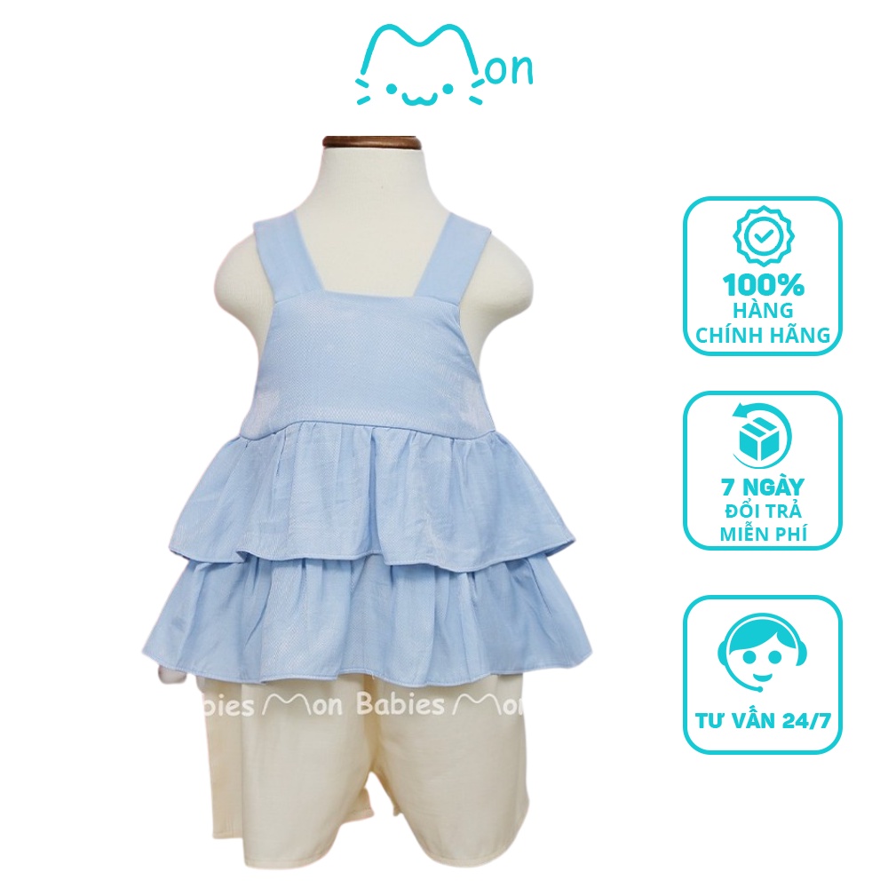 Quần áo bé gái 2 tầng chất đũi tằm màu xanh MonBabies vl68