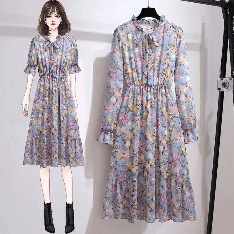 Đầm chiffon Tay Ngắn/ Dài Họa Tiết Hoa Thời Trang Cho Nữ
