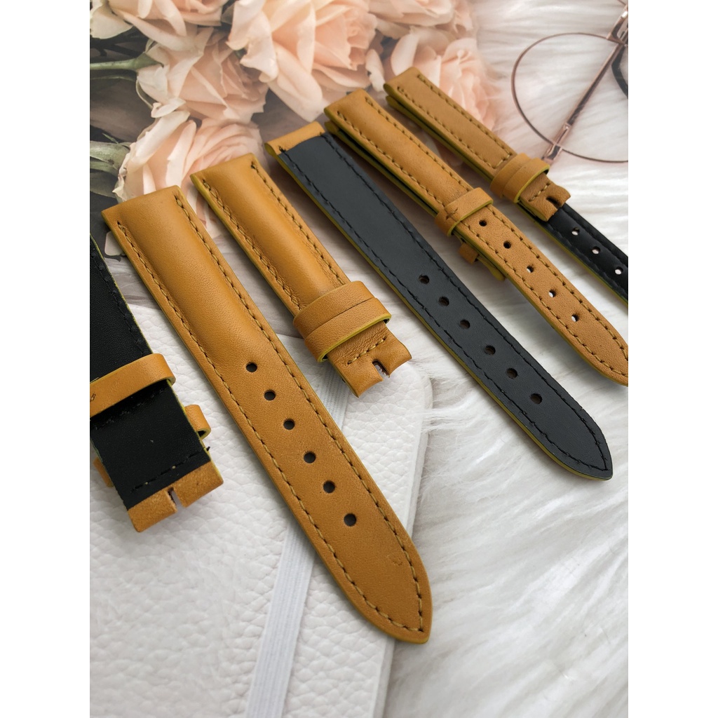 Dây Đồng Hồ Da Bò 100% Màu Vàng Tặng Kèm Chốt Và Đồ Thay Dây
