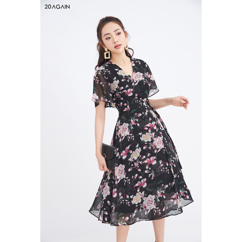 Đầm xòe tà bung thắt nơ eo 20AGAIN DEA1609 | BigBuy360 - bigbuy360.vn