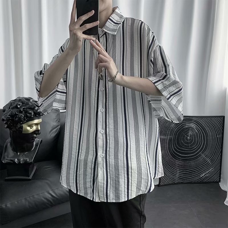 Áo thời trang họa tiết sọc ngắn tay cho nam