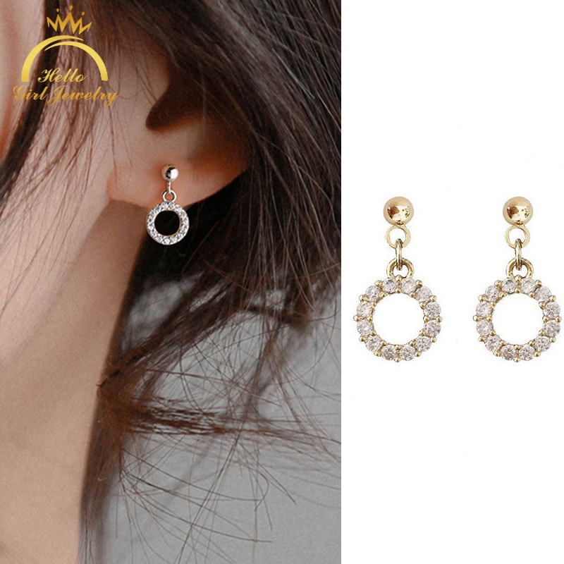 Bông Tai Mạ Bạc 925 Hình Học Đính Đá Zircon Kiểu Dáng Ngọt Ngào Cho Nữ