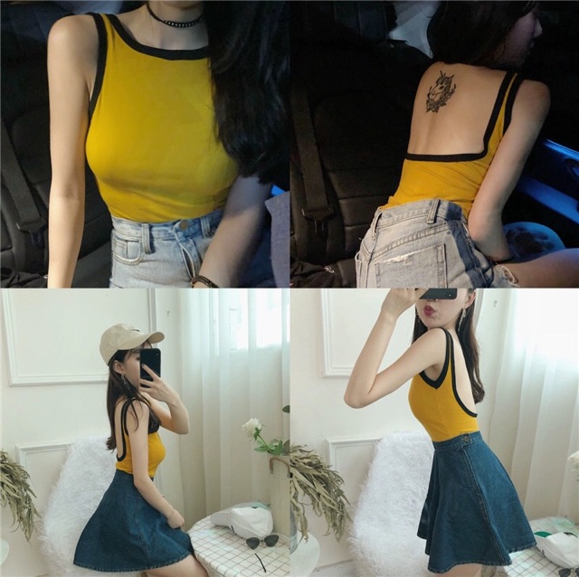 Áo 3 Lỗ Ulzzang Hở Lưng Phối Viền - 3 Màu Cực Hot | BigBuy360 - bigbuy360.vn