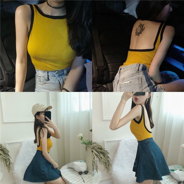 Áo 3 Lỗ Ulzzang Hở Lưng Phối Viền - 3 Màu Cực Hot