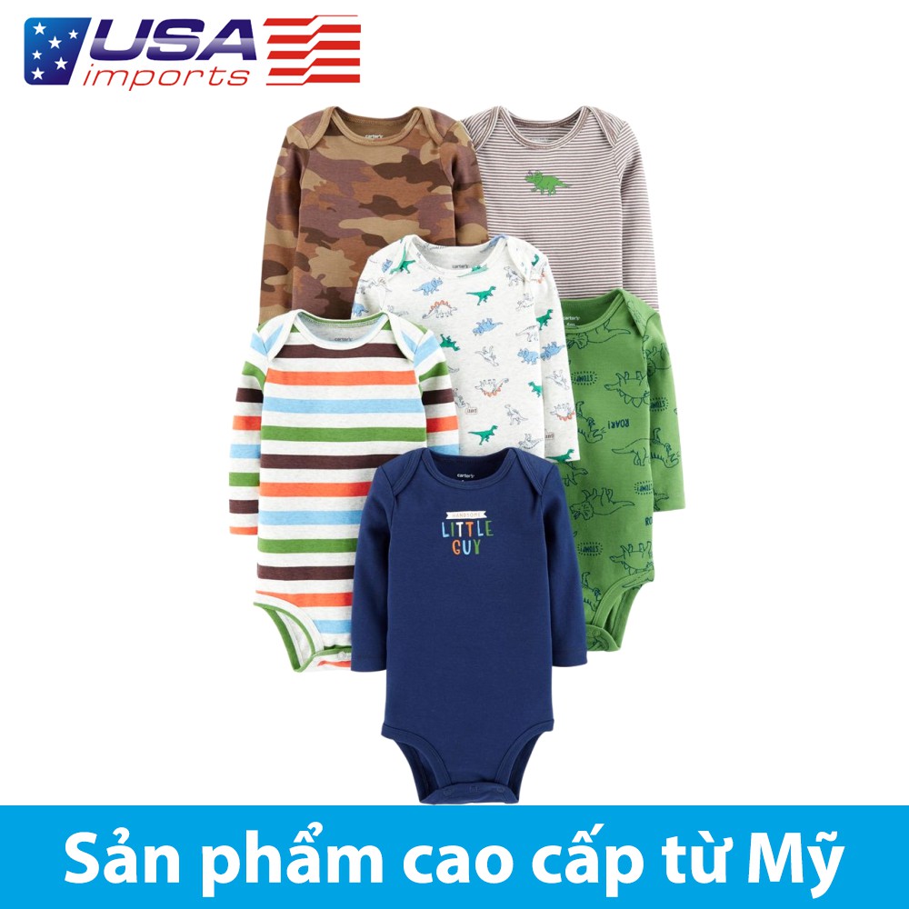 Set 6 bodysuit tay dài Car-tờ Auth Từ Mỹ (126H589)