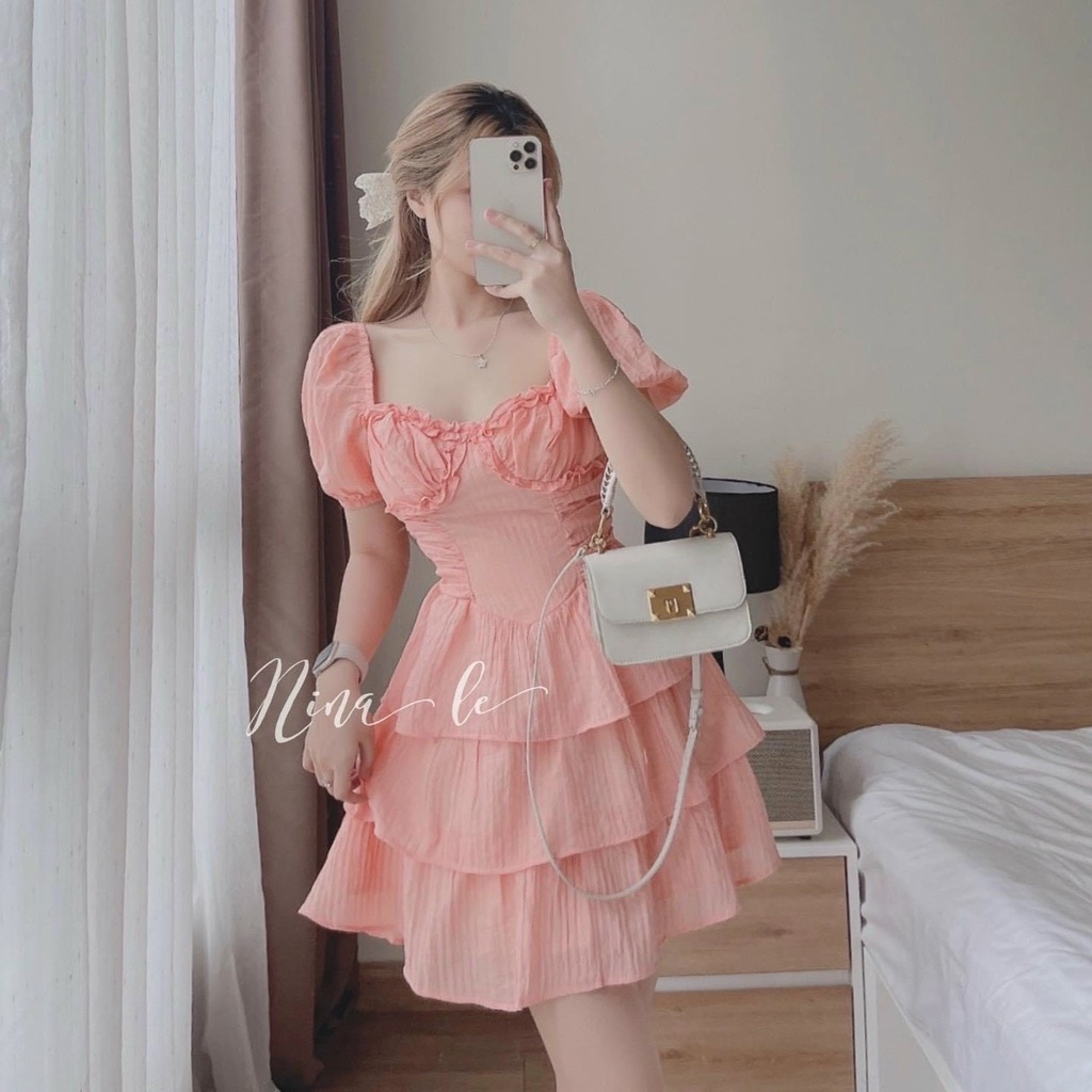 [HCM] Đầm Nữ 3 Tầng Tay Phồng Hở Lưng Thời Trang Nữ Sam Closet Free Size 40-55kg