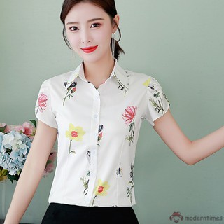 Áo Sơ Mi Công Sở Nữ Tay Ngắn In Hoa