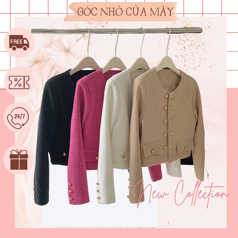 (HÀNG ORDER) Áo dạ tweed T24 cổ tròn 2 hàng cúc đồng phong cách Hàn Quốc GNCM
