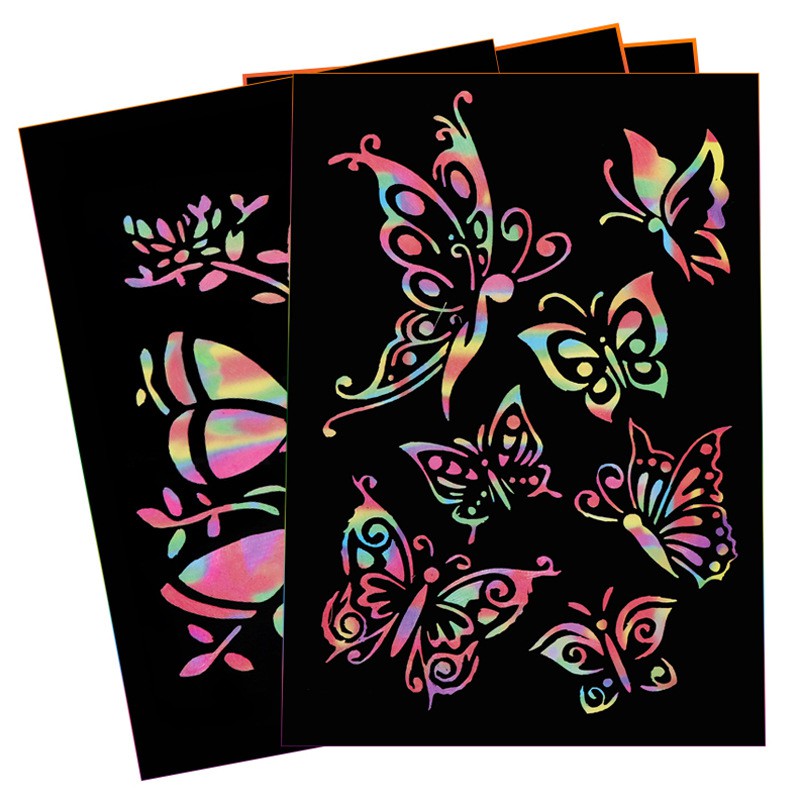 Giấy vẽ ma thuật A4, giấy cào ma thuật, sổ sắc màu, sổ xước, sổ cầu vồng, notebook sáng tạo trung set 10 tờ