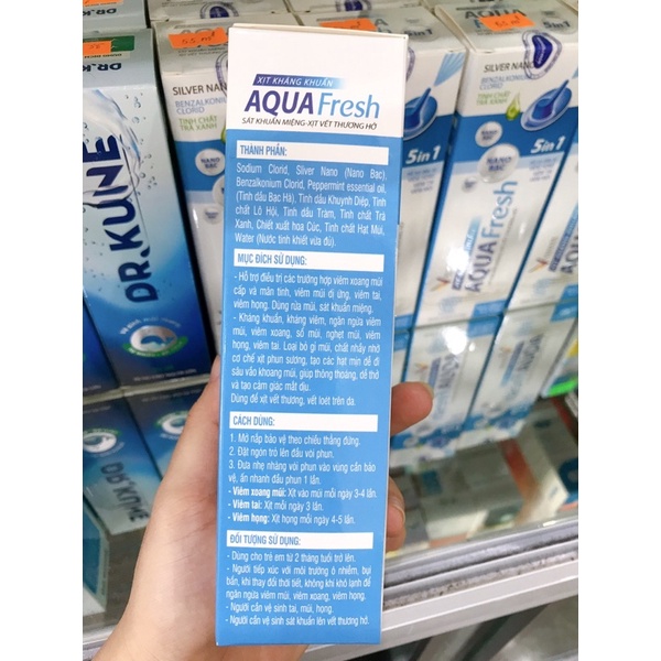 XỊT KHÁNG KHUẨN AQUA FRESH 5in1 - Sát khuẩn tai, mũi, họng- Chai 70ml