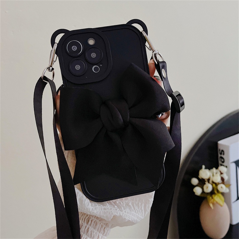 Ốp Điện Thoại Silicon Mềm Hình Tai Gấu 3D Dễ Thương Có Dây Đeo Chéo Cho iPhone 13 Pro Max 12 iPhone11