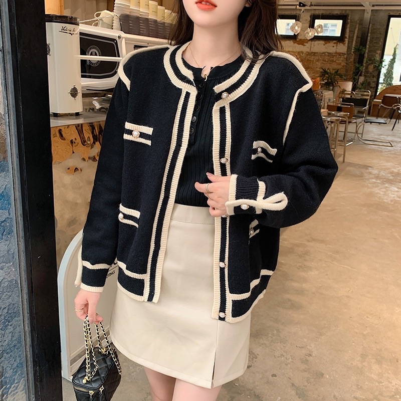 (Ảnh thật cuối) Áo khoác len cardigan đen tiểu thư viền be - Yannie | BigBuy360 - bigbuy360.vn