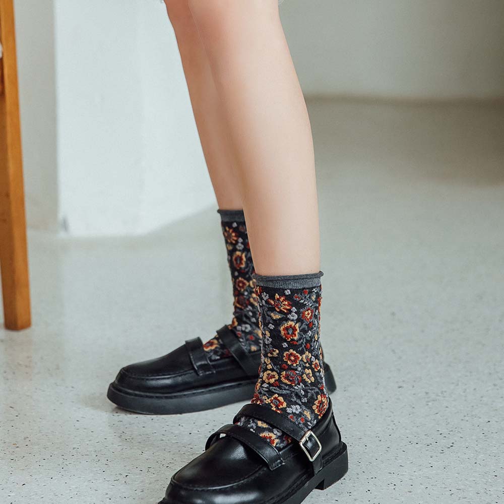 Vớ Cotton Xoăn Họa Tiết Hoa Phong Cách Harajuku Hàn Quốc Cho Nữ