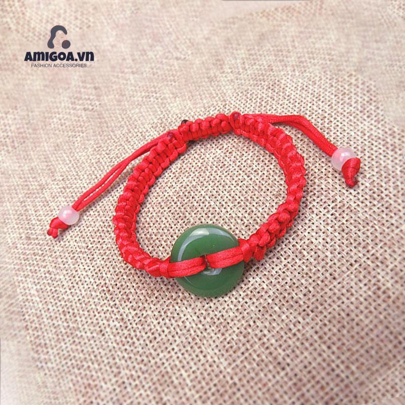 ✨✨Vòng Tay Bện Dây Đỏ Đính Ngọc Bích Màu Đỏ Có Thể Điều Chỉnh
