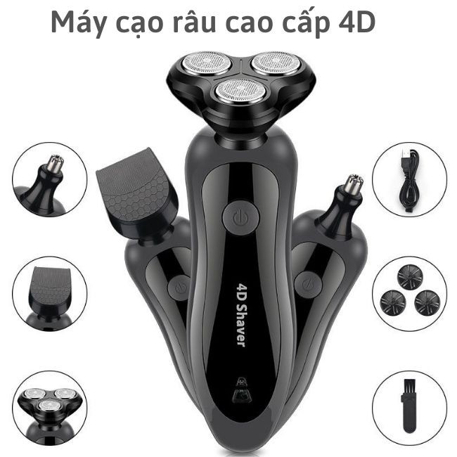 Máy Cạo Râu Nam  3 Lưỡi Xoay Cao Cấp Shaver 4D Chống Nước IPX7 Chính Hãng