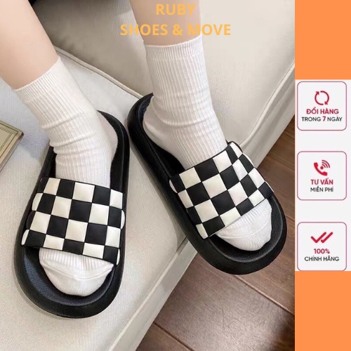 Dép Bánh Mì Nữ Kẻ Ô Vuông Chất Liệu EVA Đế Cao Su Non Nguyên Khối Hàng QC Loại 1 Siêu CUTE