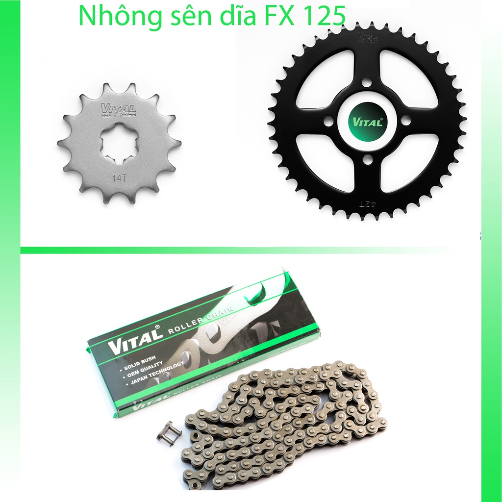 Nhông sên dĩa FX 125 9 ly hiệu VITAL- NSD, xích đĩa tải chính hãng