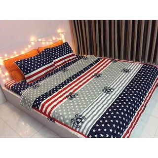 [Giá Hủy Diệt] Chăn Hè Ga Gối 5 Món Cotton Poly Cờ Mỹ