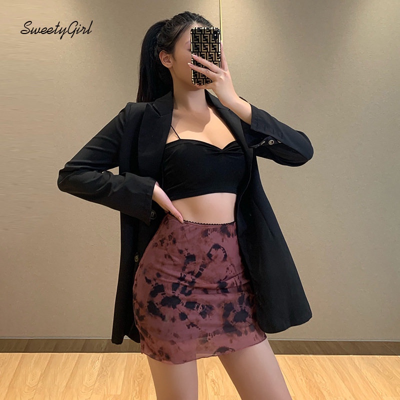 Chân Váy Ngắn Lưng Cao Dáng Ôm In Họa Tiết Hoa Tương Phản Thời Trang 2022 Cho Nữ