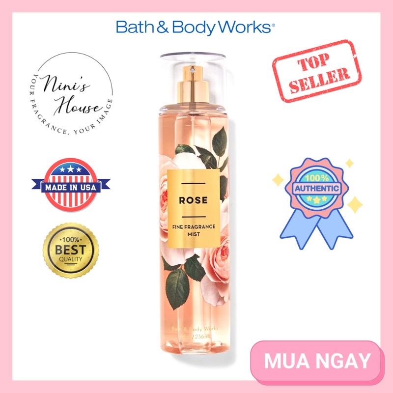 [Hàng Mỹ] Xịt thơm toàn thân body mist Bath and Body Works mùi Rose 236ml