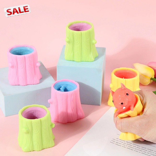 tdg Cute Little Animal Squeeze Cup Evil Venting Toy Funny Tree Stump Pinching Stress Relief Artifact Miniature