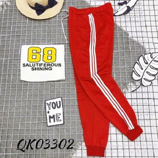 Quần Jogger - Quần Thun Nỉ Đỏ 3 Sọc Trắng WQ 010