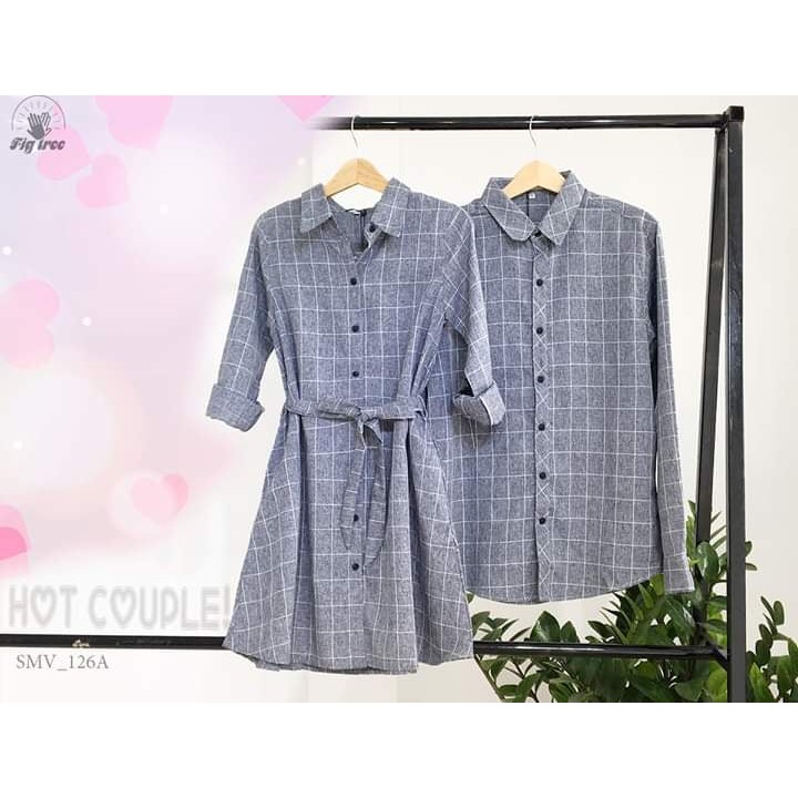 SET SƠ MI VÁY CẶP FIGTREE KẺ CARO MÀU XÁM (MS:126A)