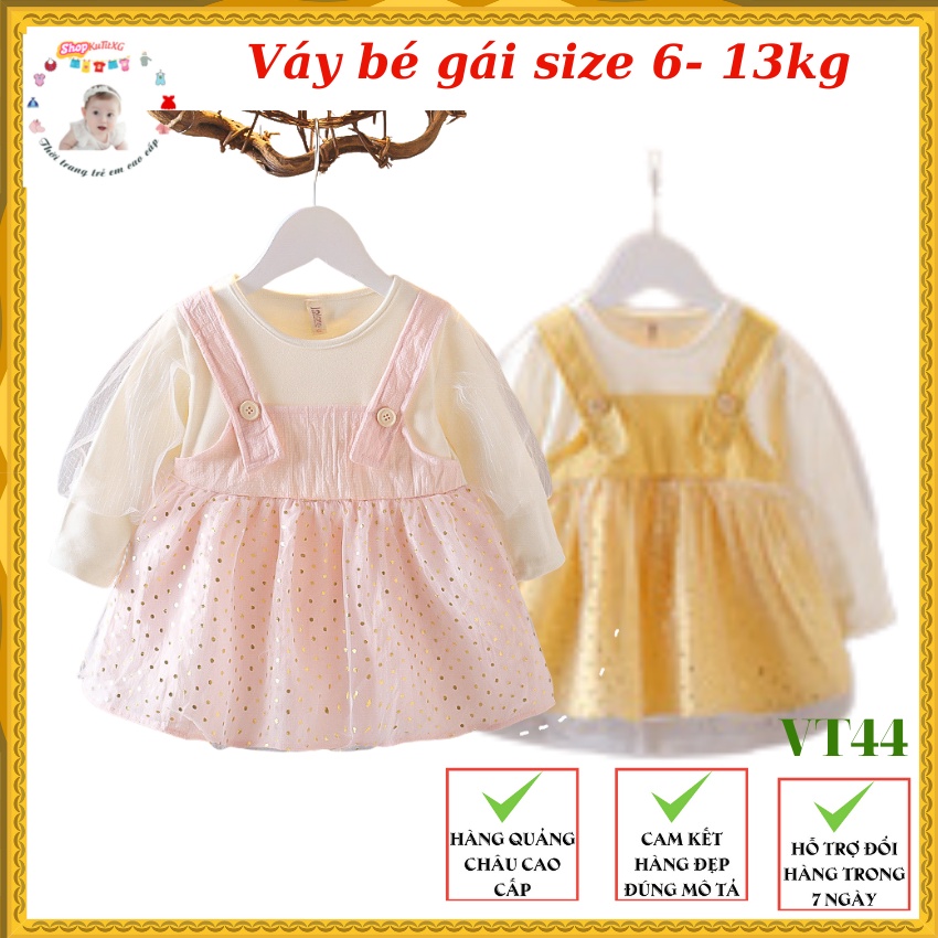Váy thu đông nhí bé gái Váy giả yếm chấm bi tay bồng dành cho bé gái 0-3 tuổi VT44