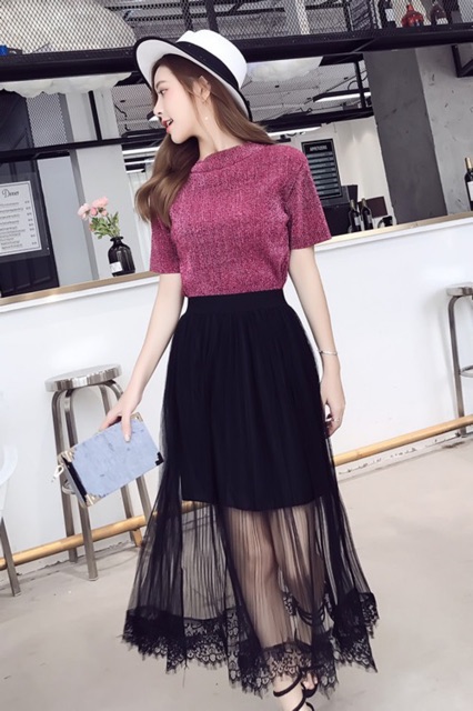 Chân váy ren gấu dài qua gối | BigBuy360 - bigbuy360.vn