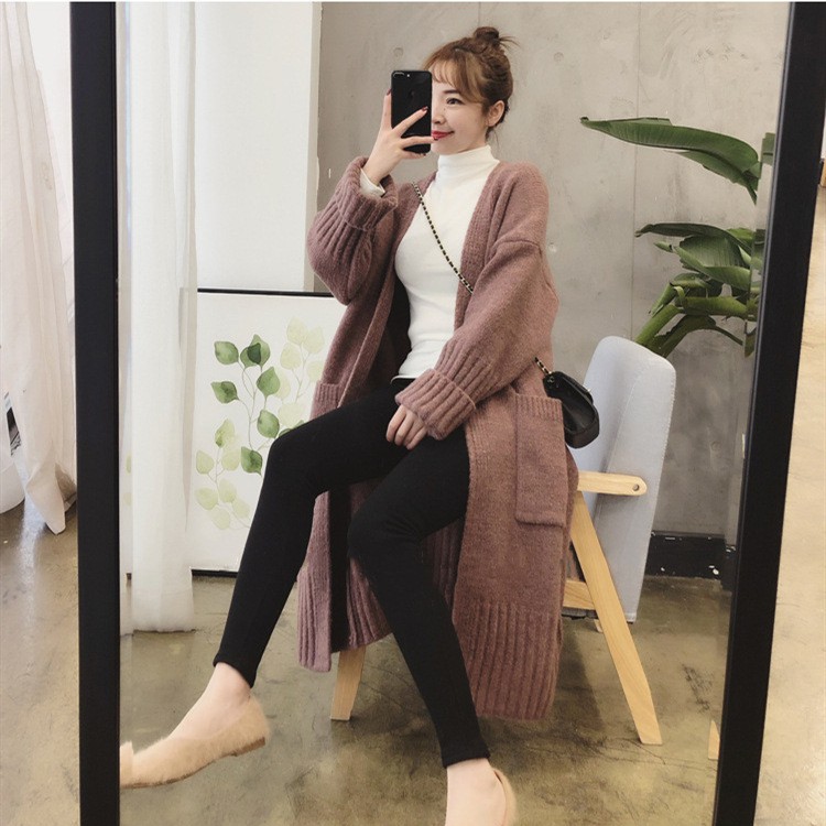 Áo khoác len dệt kim cardigan cổ chữ V mùa thu đông dành cho nữ phong cách retro hàn quốc; A09 - BONMIE