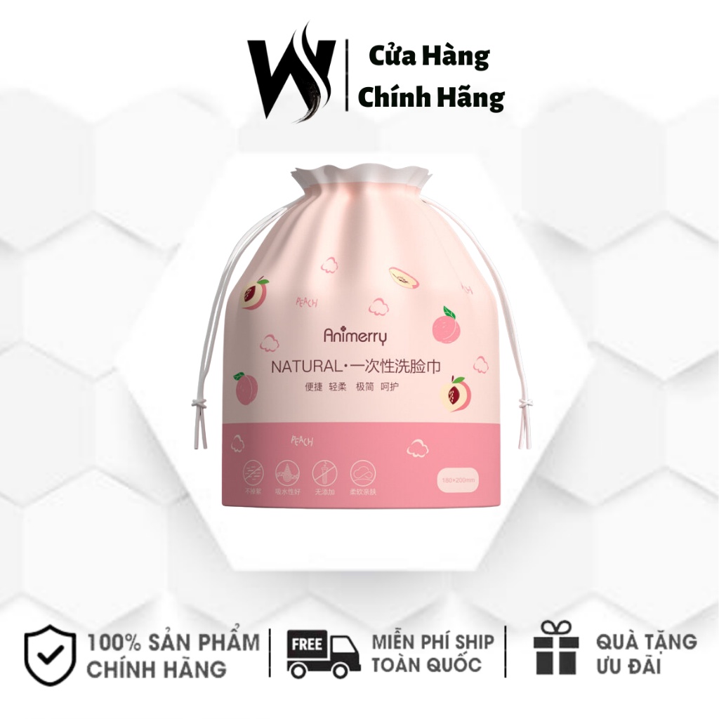 Khăn lau mặt Animerry đa năng dùng 1 lần mềm mại + Bông tẩy trang cotton pads 222 miếng - White Store