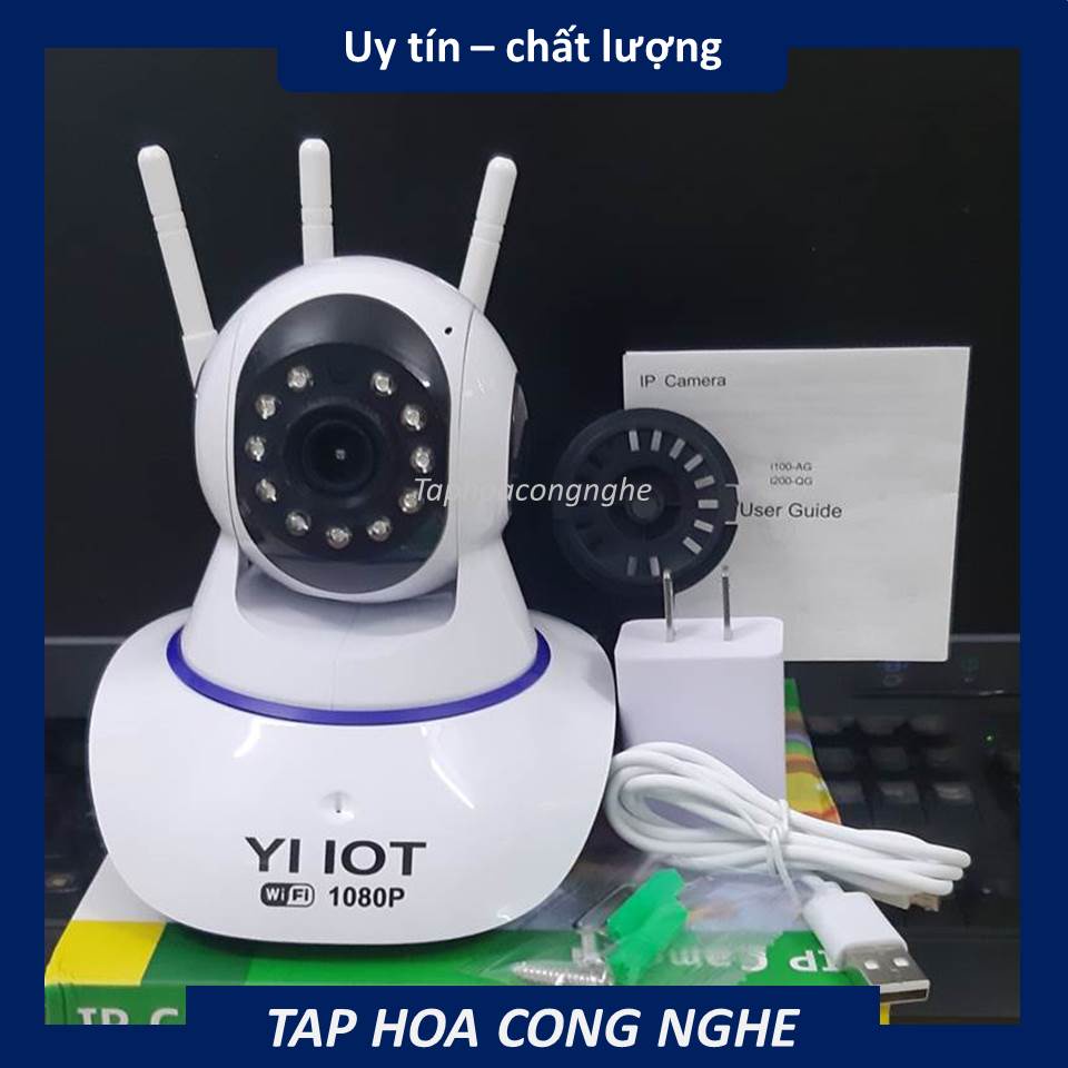 Camera ip app Yi iot chuyên wifi 3 râu trong nhà 1080P ko hỗ trợ cổng LAN , khe thẻ nhớ trên đầu camera, kết nối wifi 5G