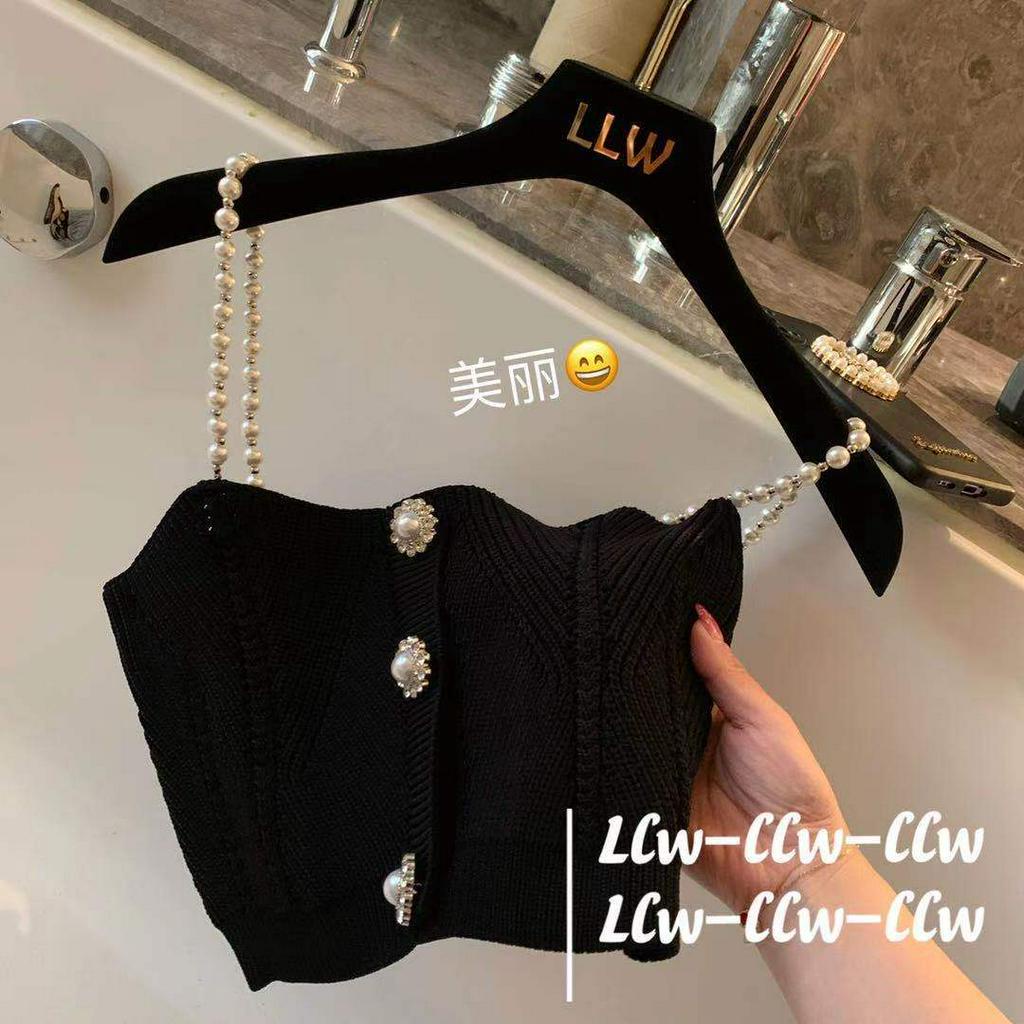 Áo hai dây dệt kim đính ngọc trai giả gợi cảm cho nữ