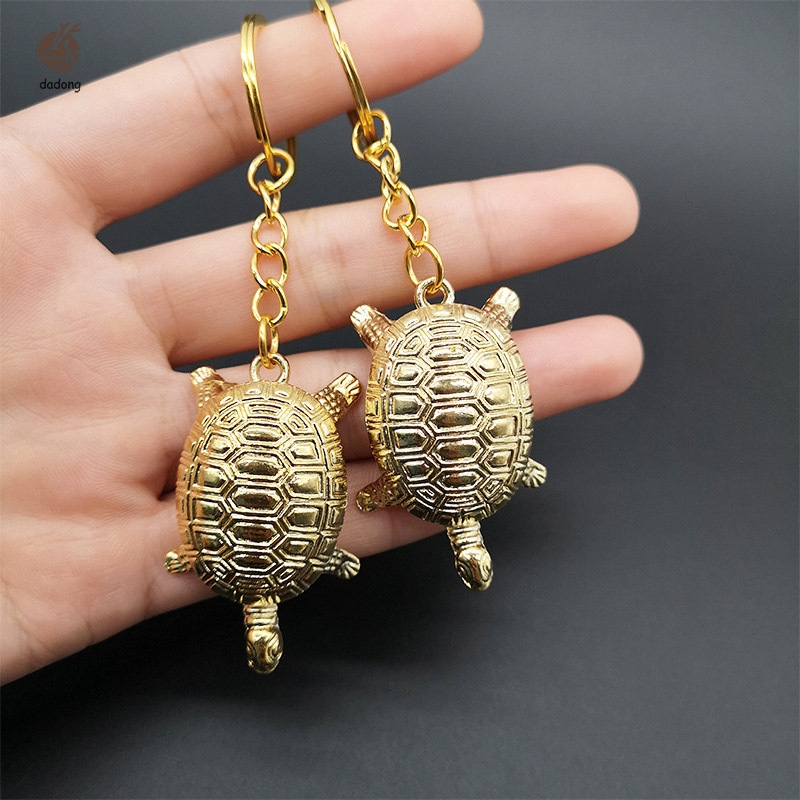 Móc treo chìa khoá xe hơi hình chú rùa nhỏ nhắn màu vàng đồng mang lại may mắn