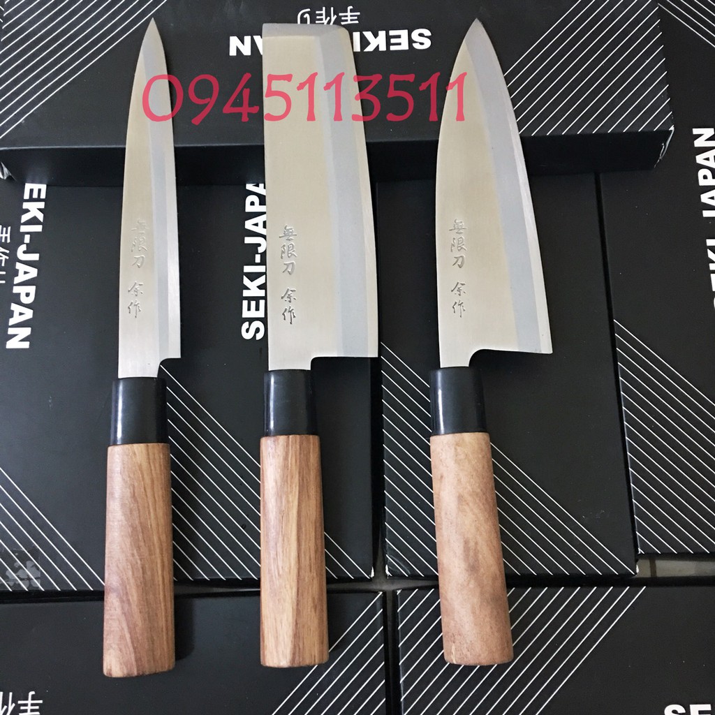 Bộ 3 Dao Bếp Nhật Bản  nhập nguyên chiếc cao cấp cán gỗ, thép không gỉ