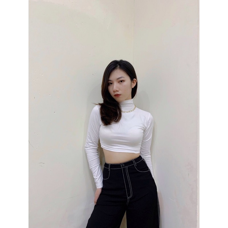 [KÈM VÒNG CỔ] Áo croptop bó dài tay đen/trắng IN2000CLOTHING | BigBuy360 - bigbuy360.vn
