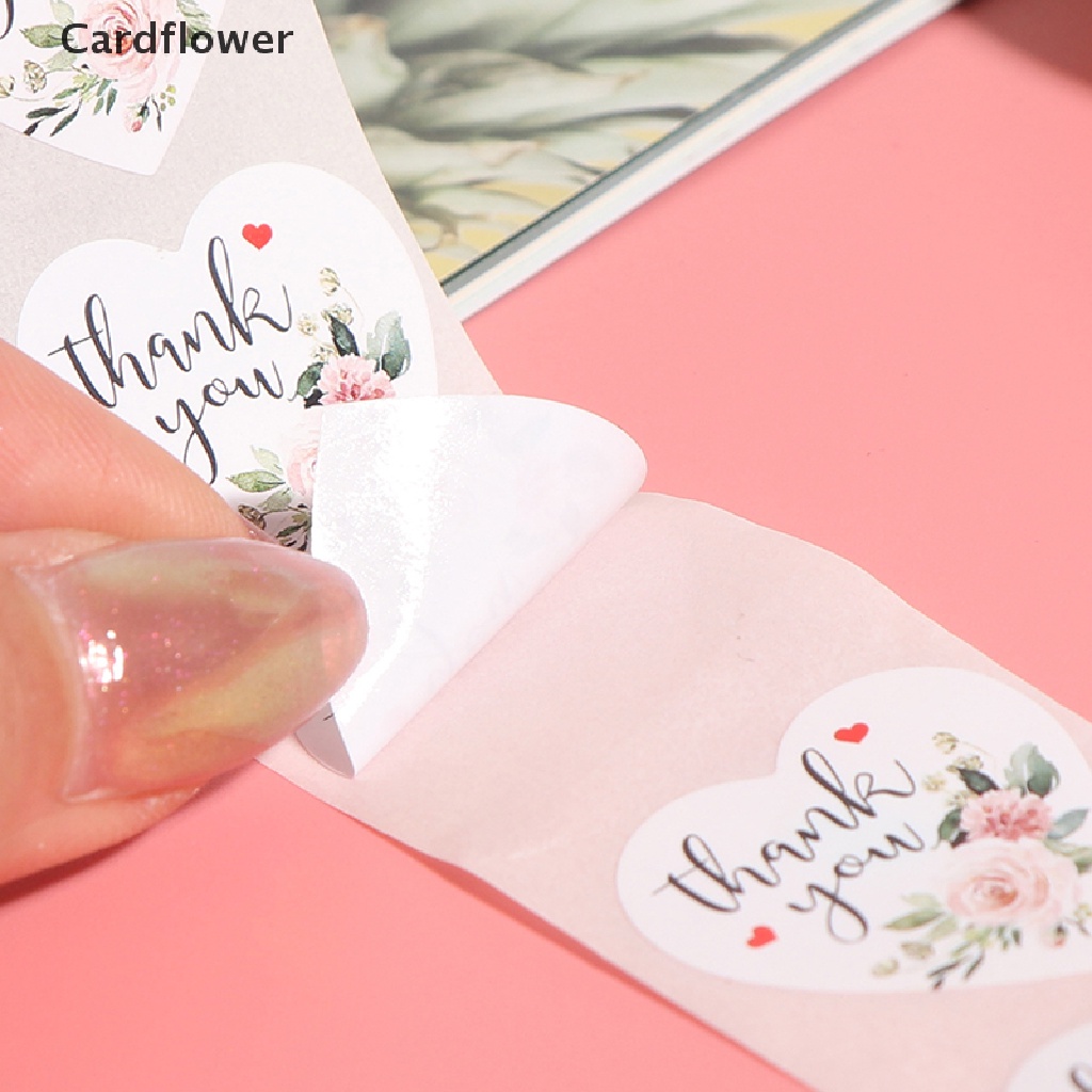 Cuộn 500 miếng dán hình trái tim in chữ Thank You trang trí quà tặng tiện dụng