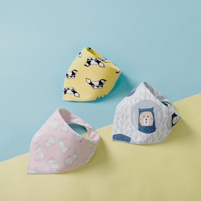 Set 3 khăn yếm tam giác cotton cúc bấm mềm mại cho bé
