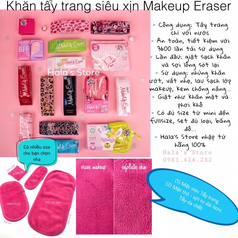 Makeup Eraser ✨ Nhiều mẫu / màu - Khăn tẩy trang siêu xịn Fullsize đủ màu - kích thước khoảng 40cm x 20cm