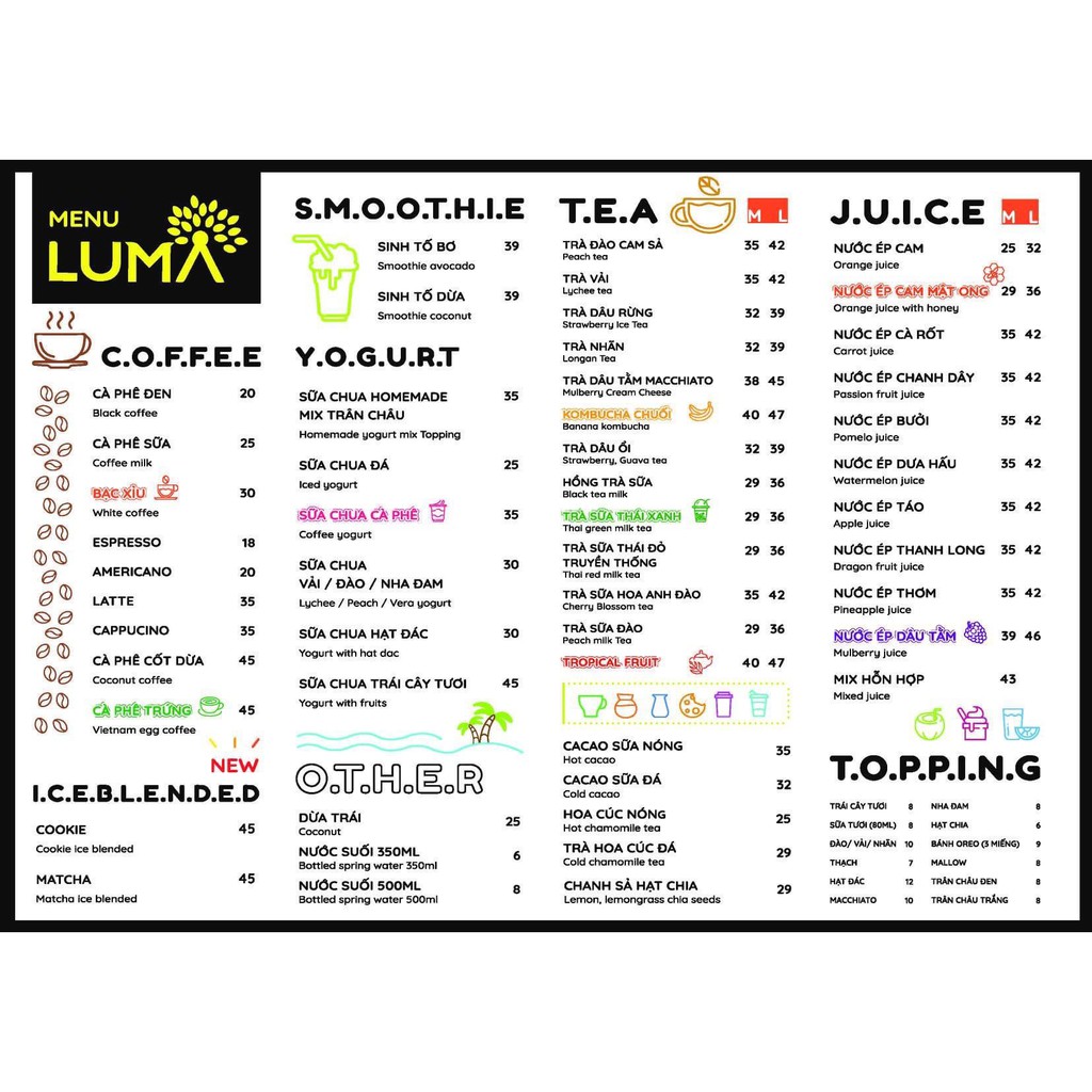 [HCM][2 CN] Luma Coffee - evoucher giảm 50% menu t.e.a - kootoro