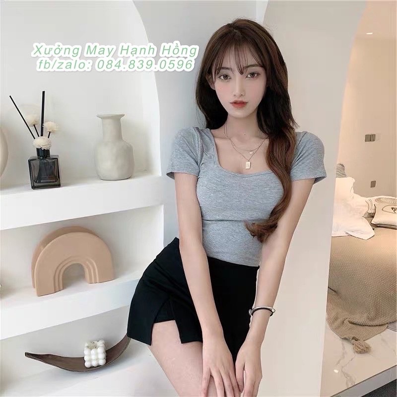 Áo phông cổ vuông hàng Quảng Châu, áo phông ôm người
